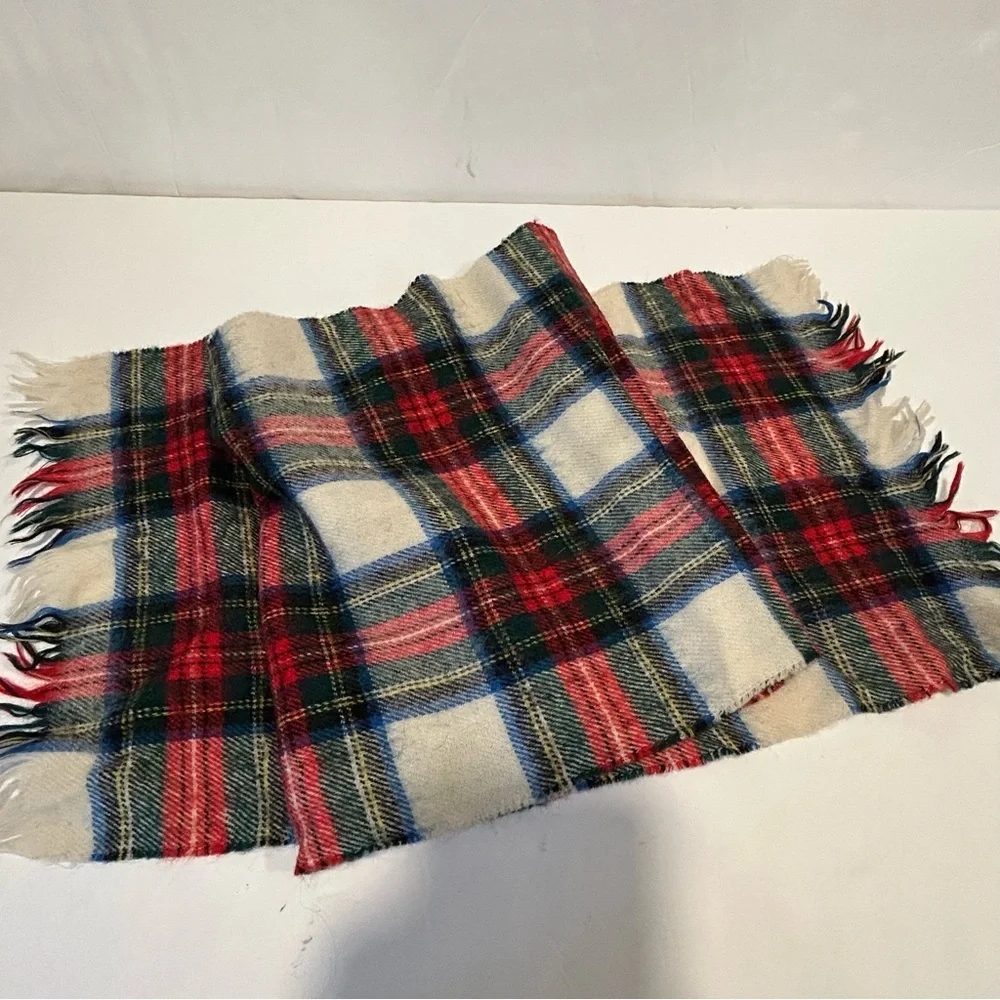 RODLINOCH Stewart Tartan 100% New Lambswool Scarf Scotland Cream Blue Red Plaid
